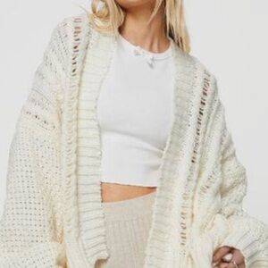 Princess Polly Ivory Open-Knit Oversized Cardigan